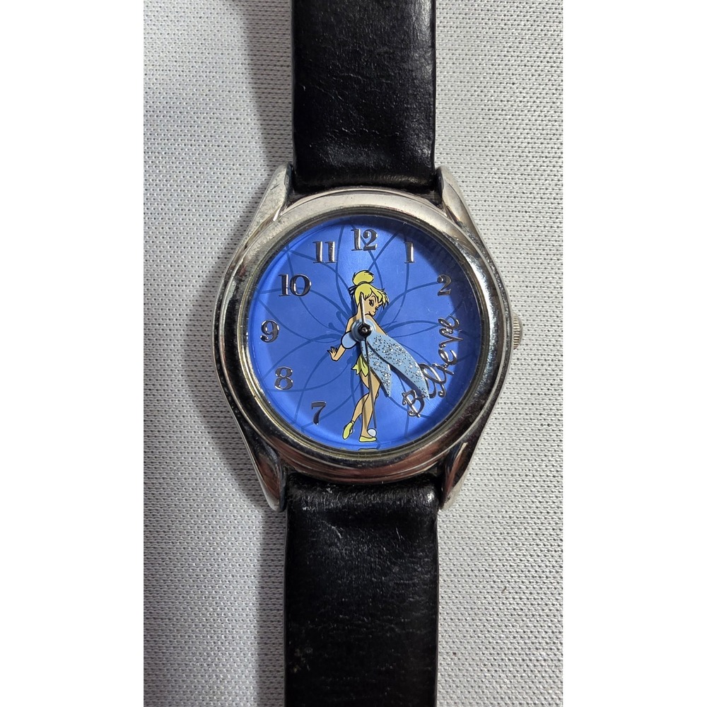 Disney Tinkerbell Believe Animated Wings Wrist Watch-Leather Ban- New Battery